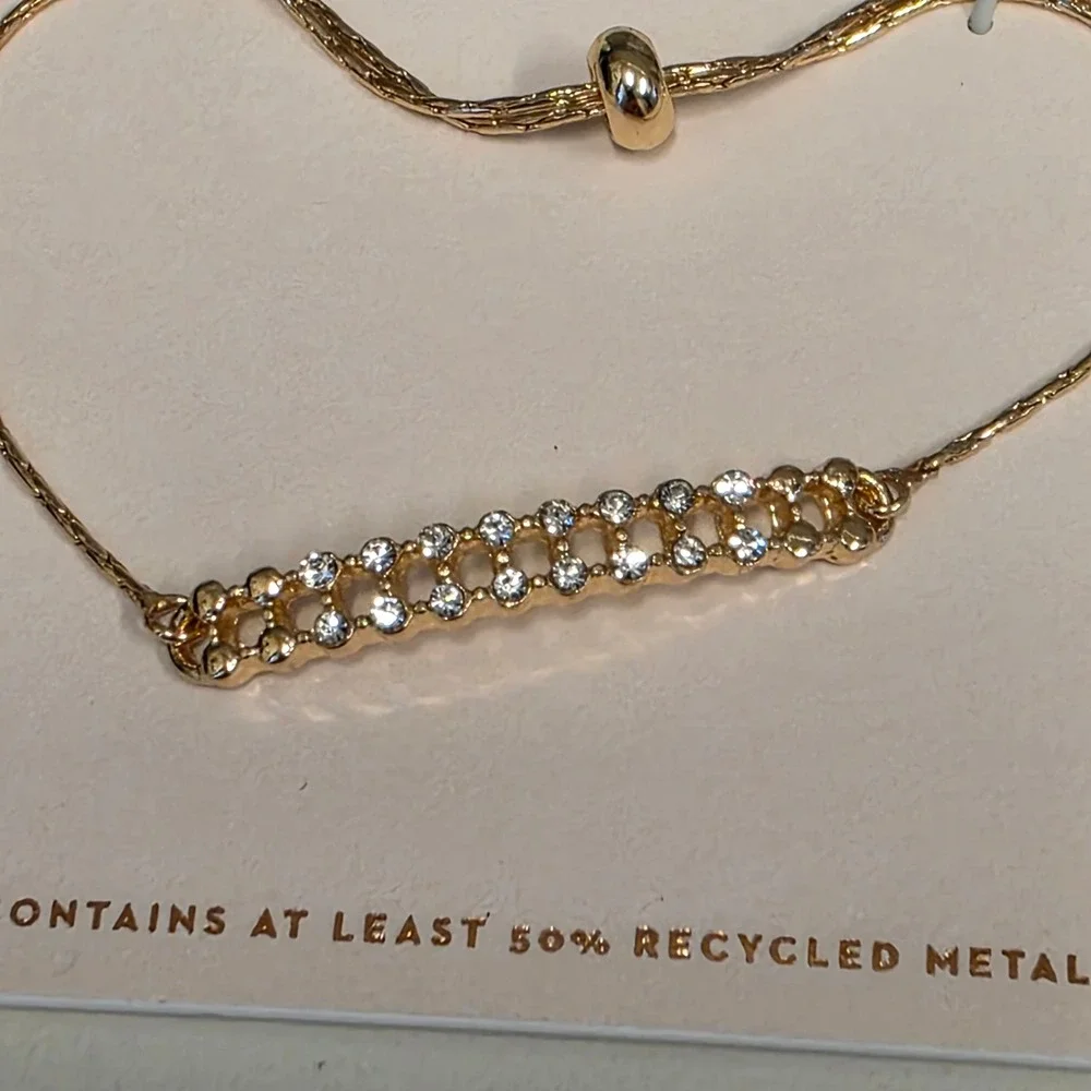 LC Lauren Conrad Gold Tone Crystal Bar Adjustable Bolo Slider Bracelet NEW
